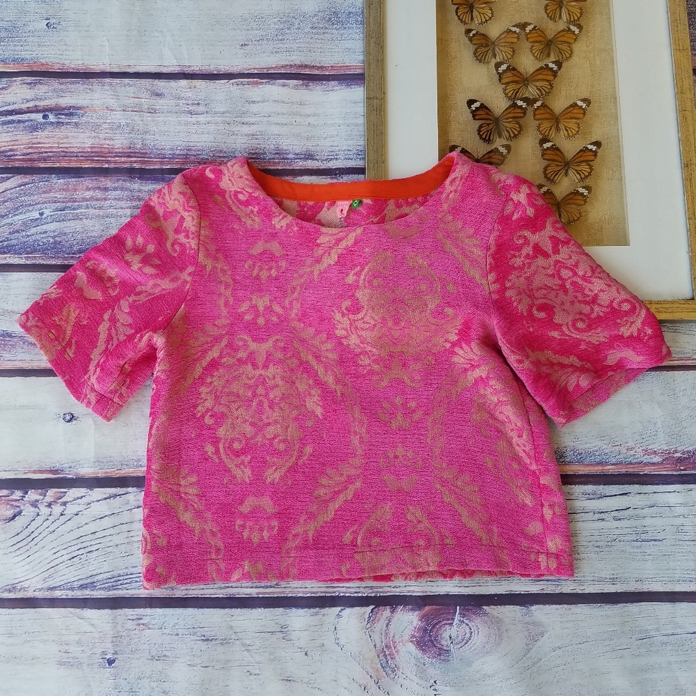 Anthro Farm Rio Pink Damask Chenille Top M